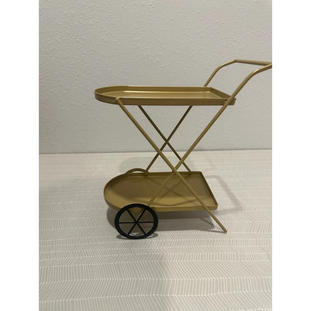 Target Gold Metal Two Tiered Serving Bar Cart‎ Miniature Decor Accent Flawed